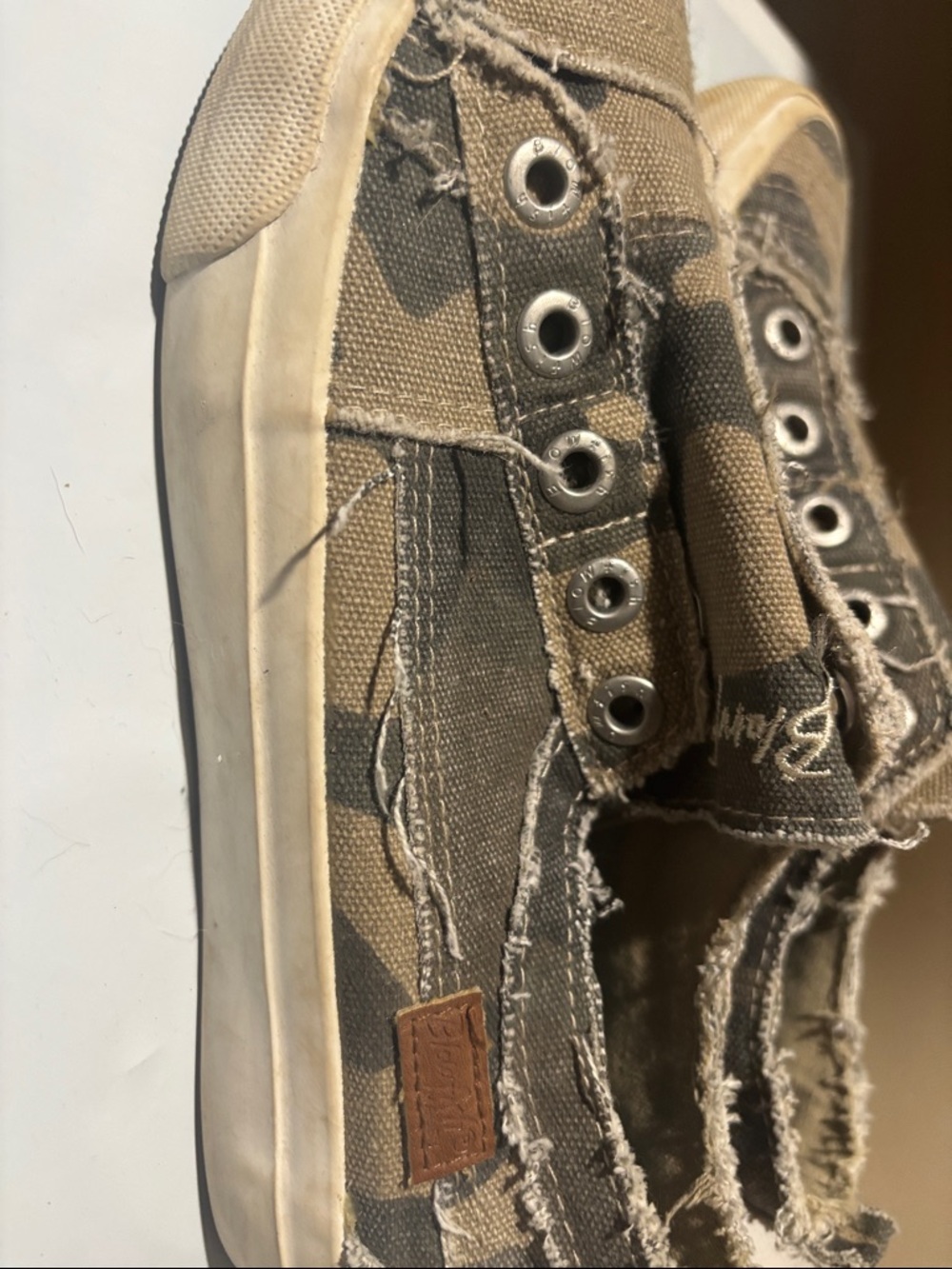 Blowfish Camouflage Frayed Slip-On Canvas Sneakers in Brown and Tan - Picture 3 of 5